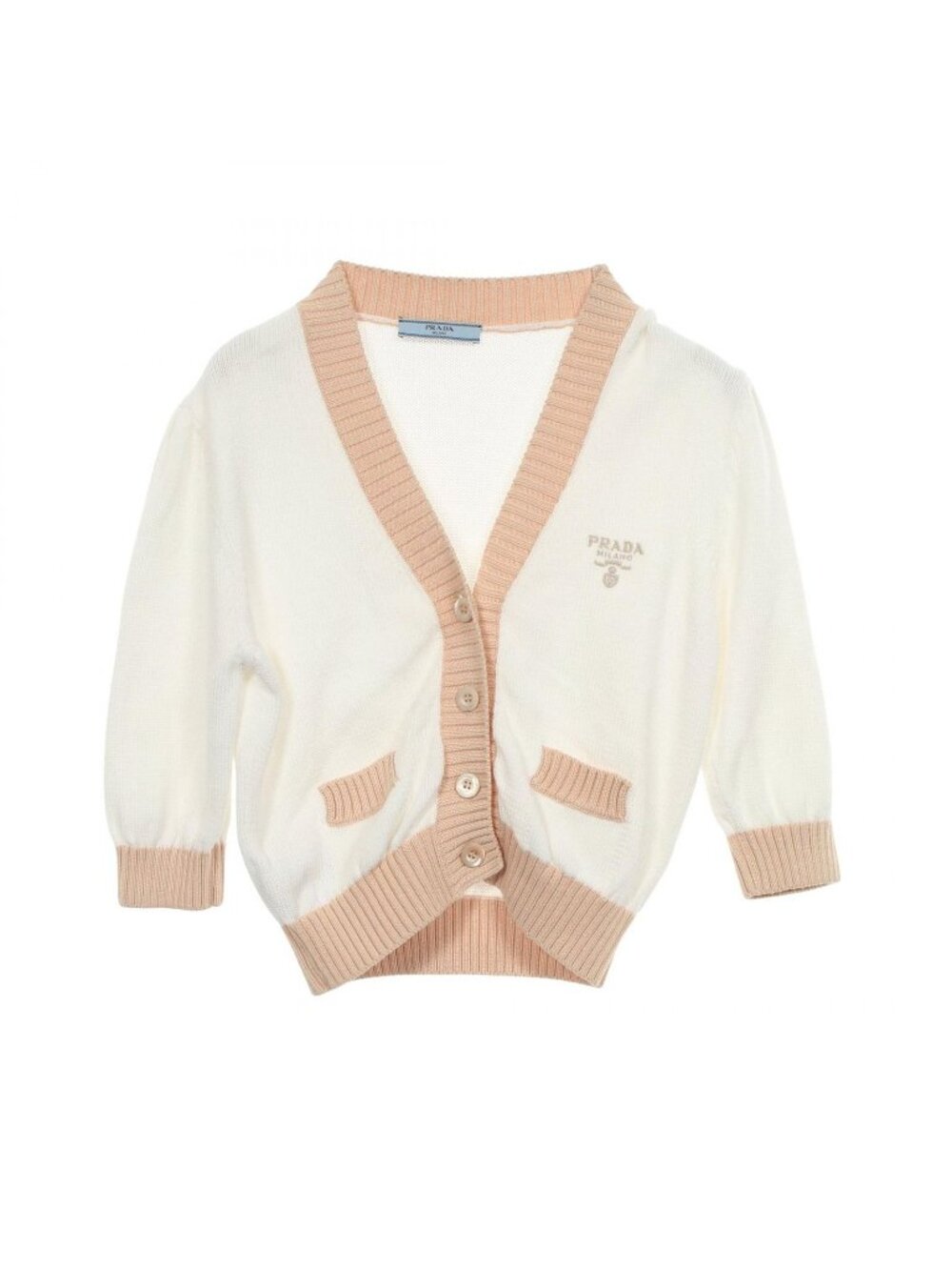 Prada Cardigan Logo Embroidery Cropped Cotton